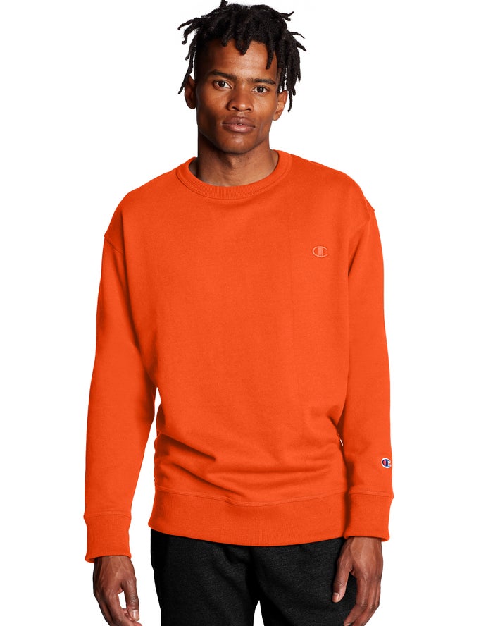 Champion Mens Sweatshirt NZ - Powerblend Fleece Crew C Logo Orange ( 0641-IJHUO )